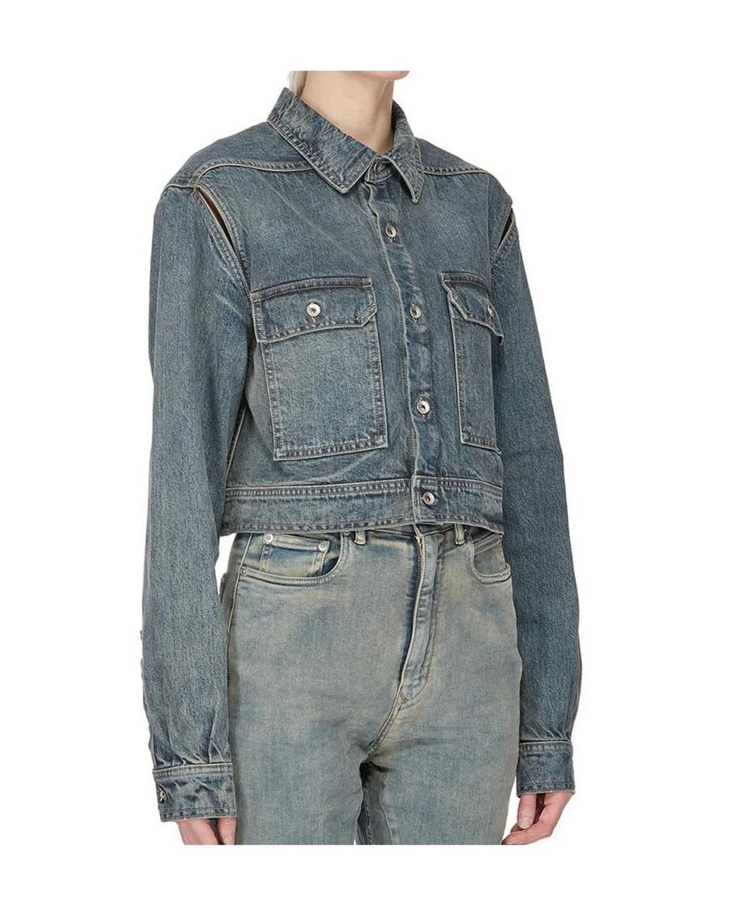 Rick Owens Blue Button-Up Cropped Denim Jacket