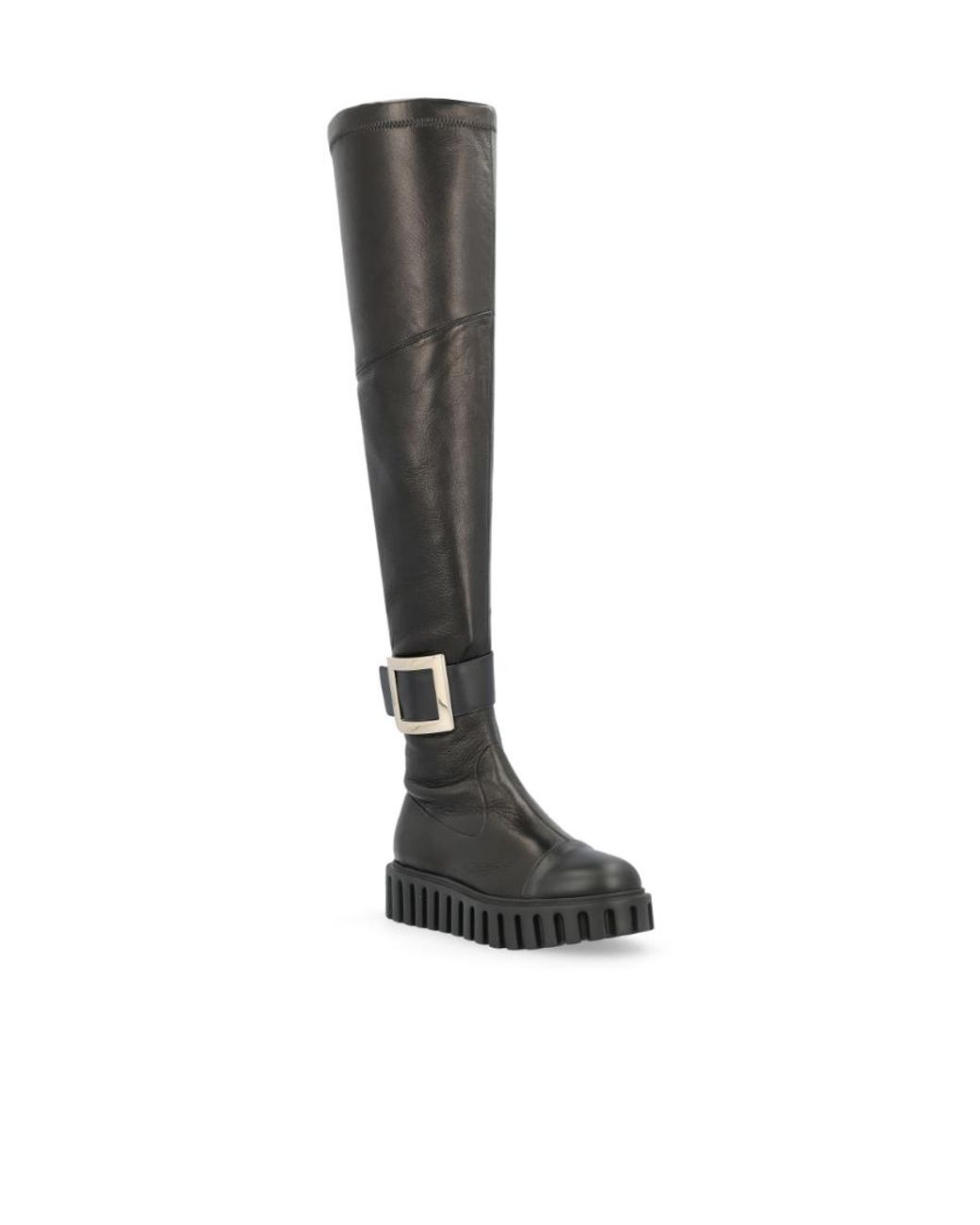 Roger Vivier Black Viv' Go-Thick Metal Buckle Stretch Cuissard Boots