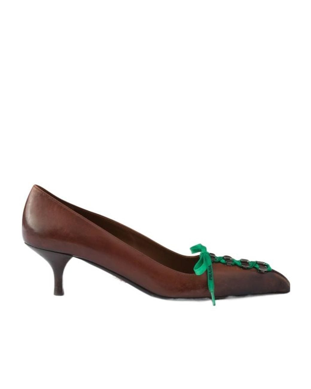 Prada Brown Lace-Up Kitten Heeled Pumps
