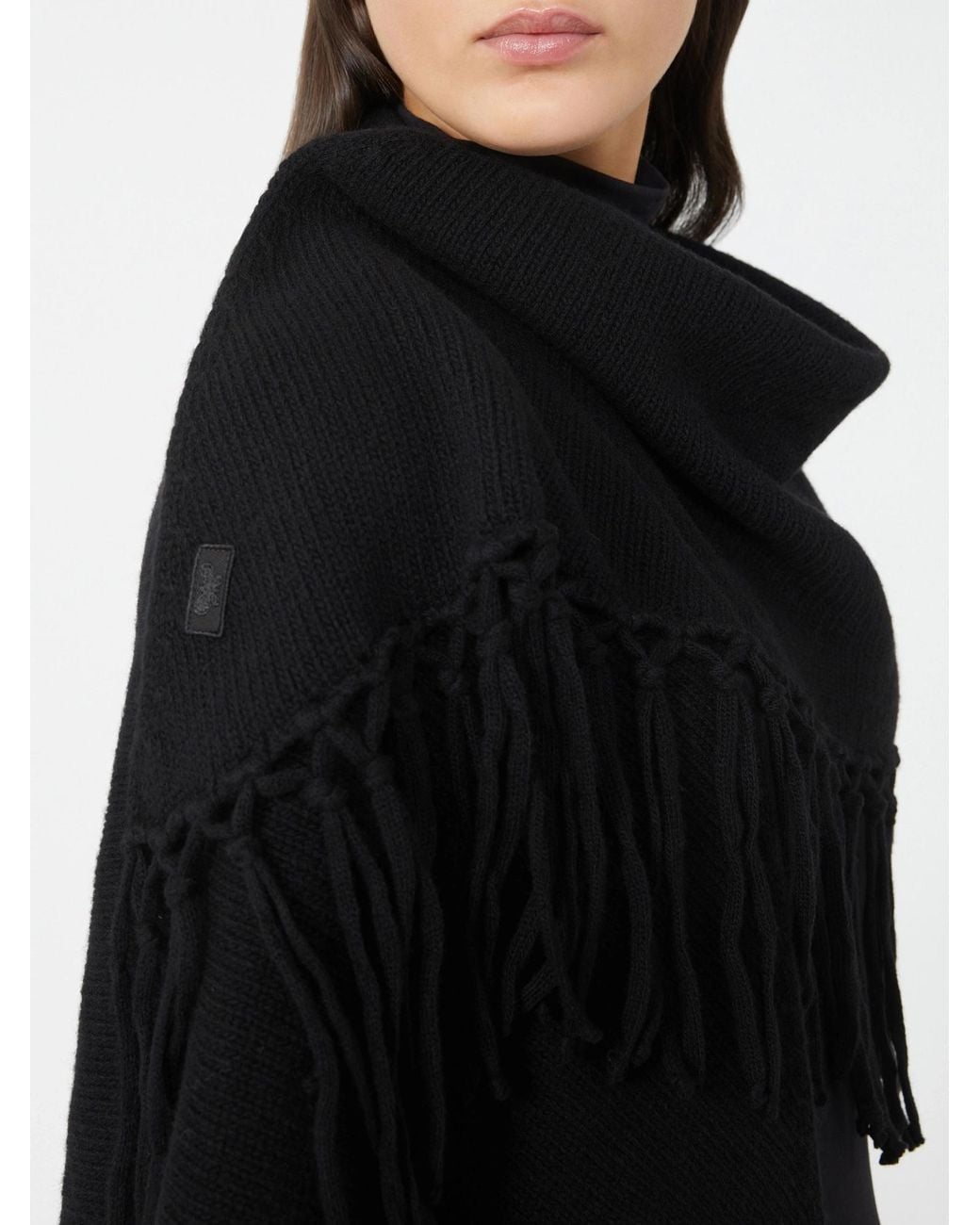 Weekend by Maxmara Black Fringed Wool Shawl