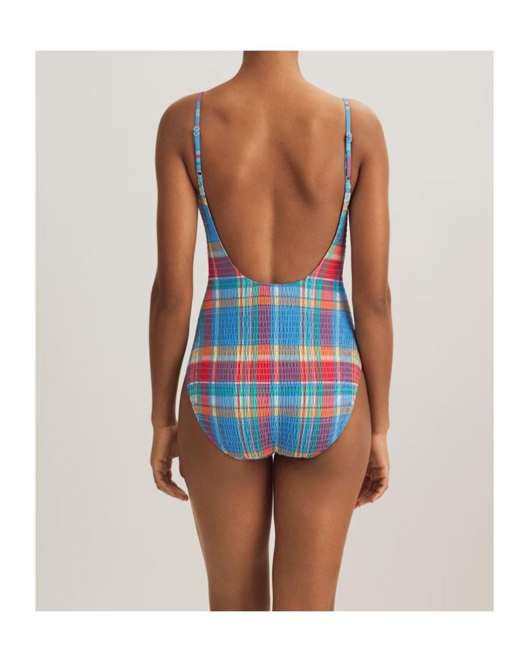 Polo Ralph Lauren Blue Colorful Pleated Swimsuit