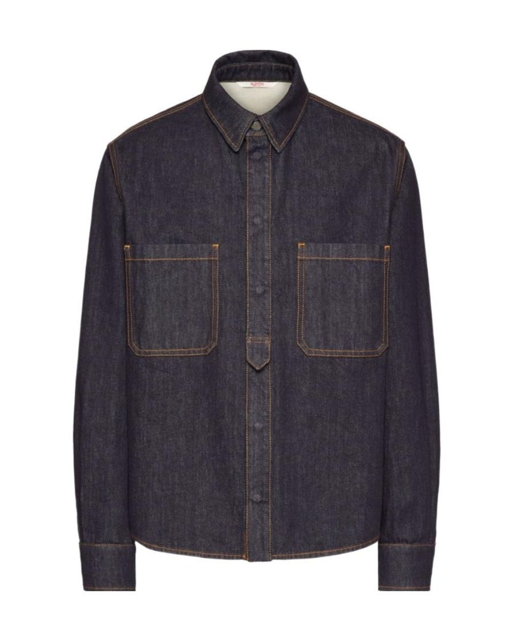 Valentino Blue Logo-Patch Denim Shirt for men