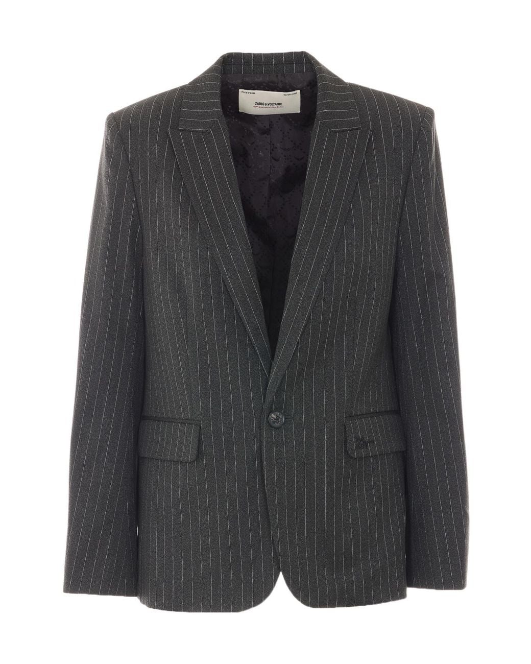 Zadig & Voltaire Black Pinstriped Single-Breasted Blazer