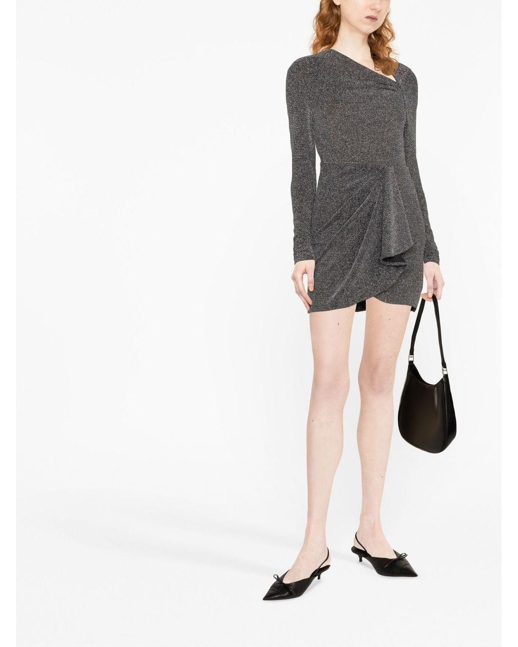 Isabel Marant Gray Shimmer Asymmetric-Neck Top