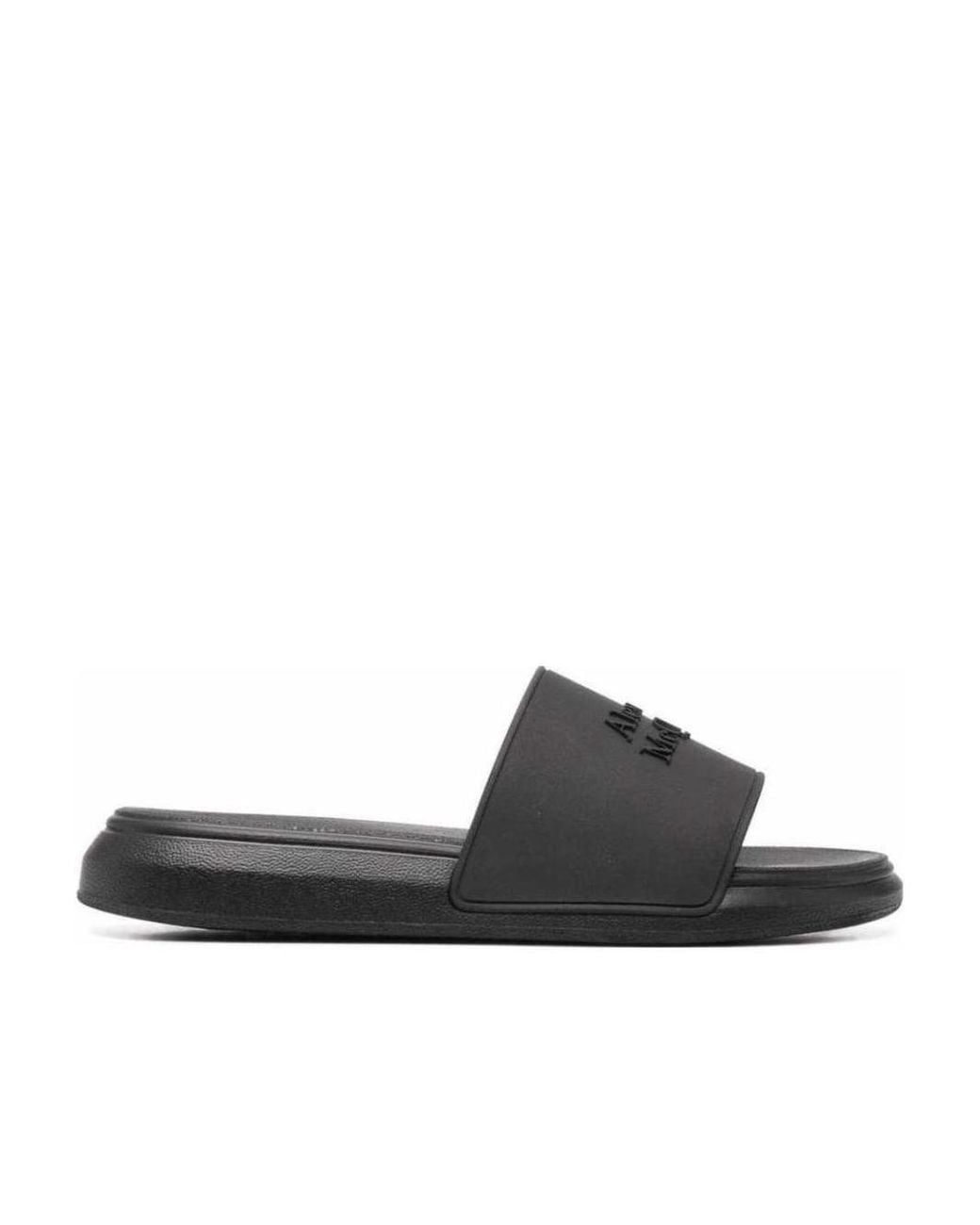 McQueen Black Logo Embossed Slides for men