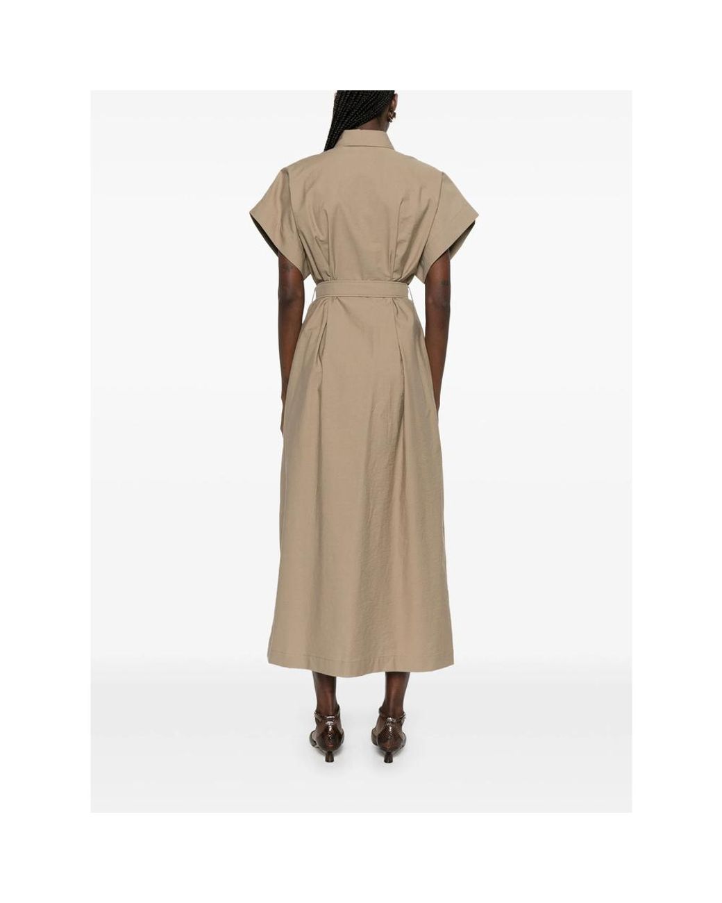 Brunello Cucinelli Natural Short Sleeve Belted Dress