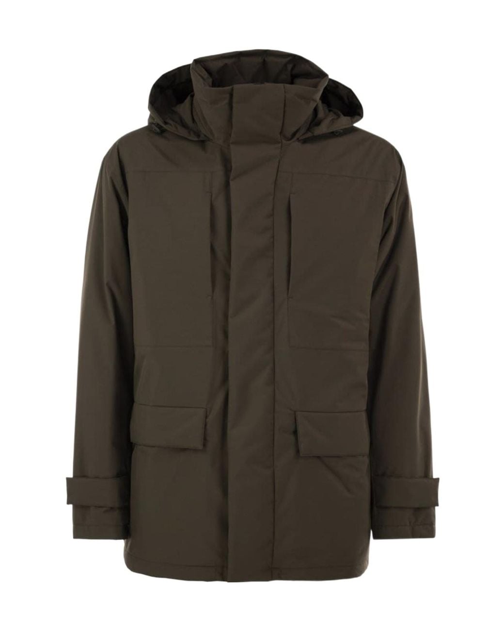 Herno Green Hooded Concelaed-Fastening Parka for men