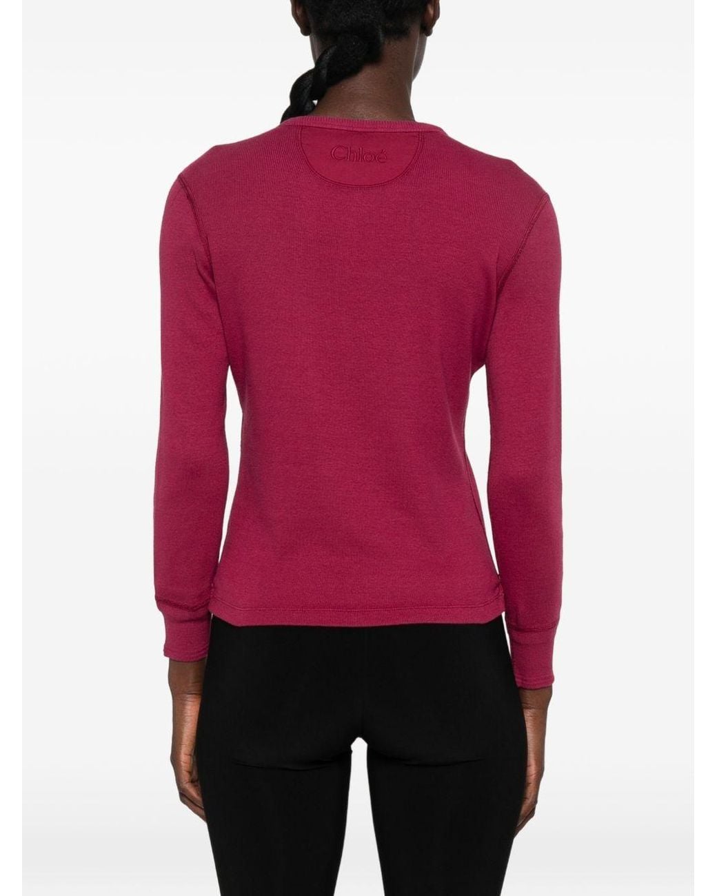 Chloé Red Button-Placket Long-Sleeve Top