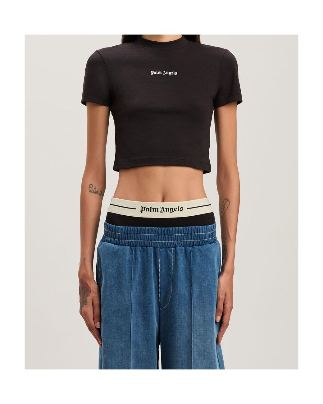 Palm Angels Black Logo Embroidered Short-Sleeved T-Shirt