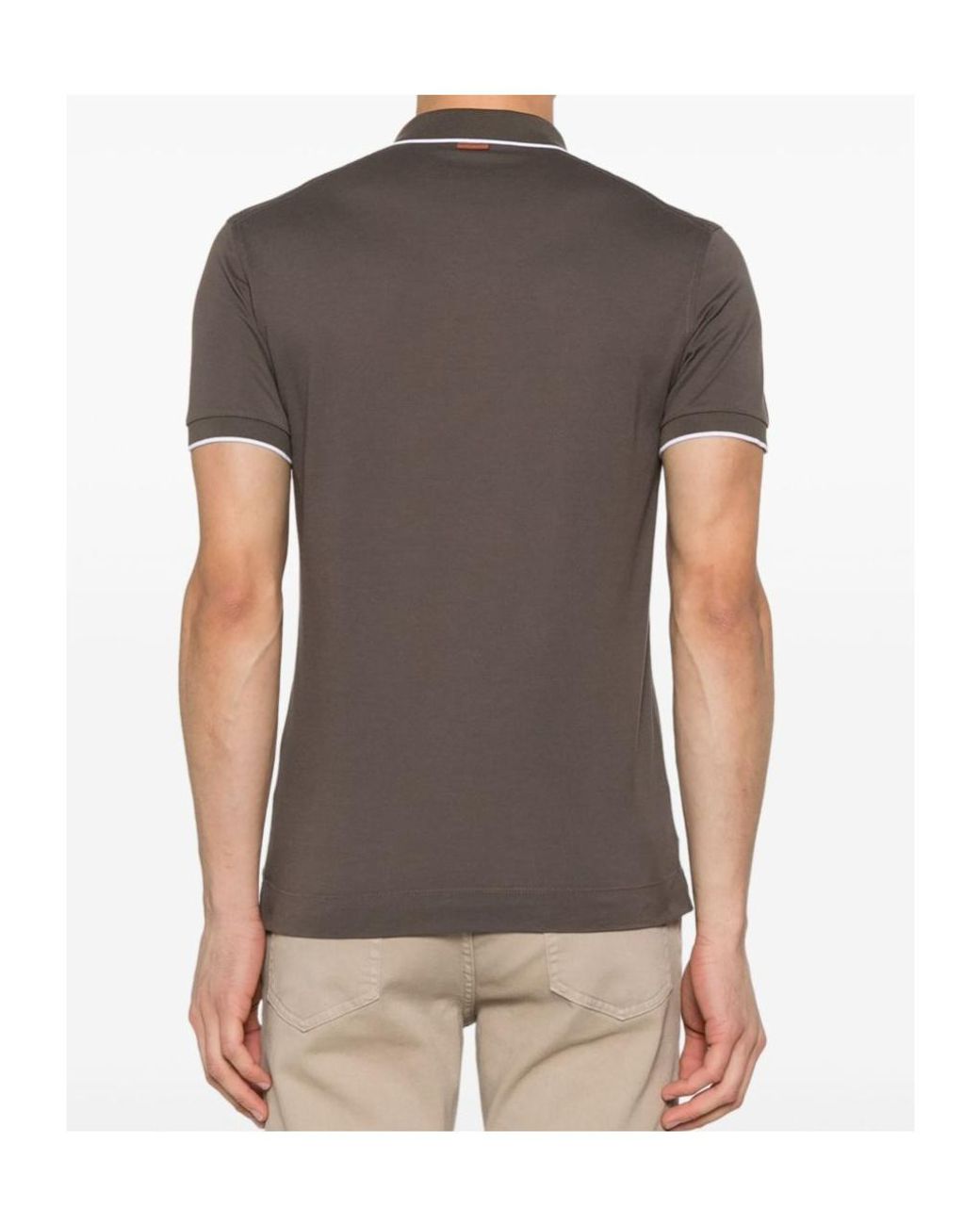 Zegna Brown Logo Embroidered Short-Sleeved Polo Shirt for men