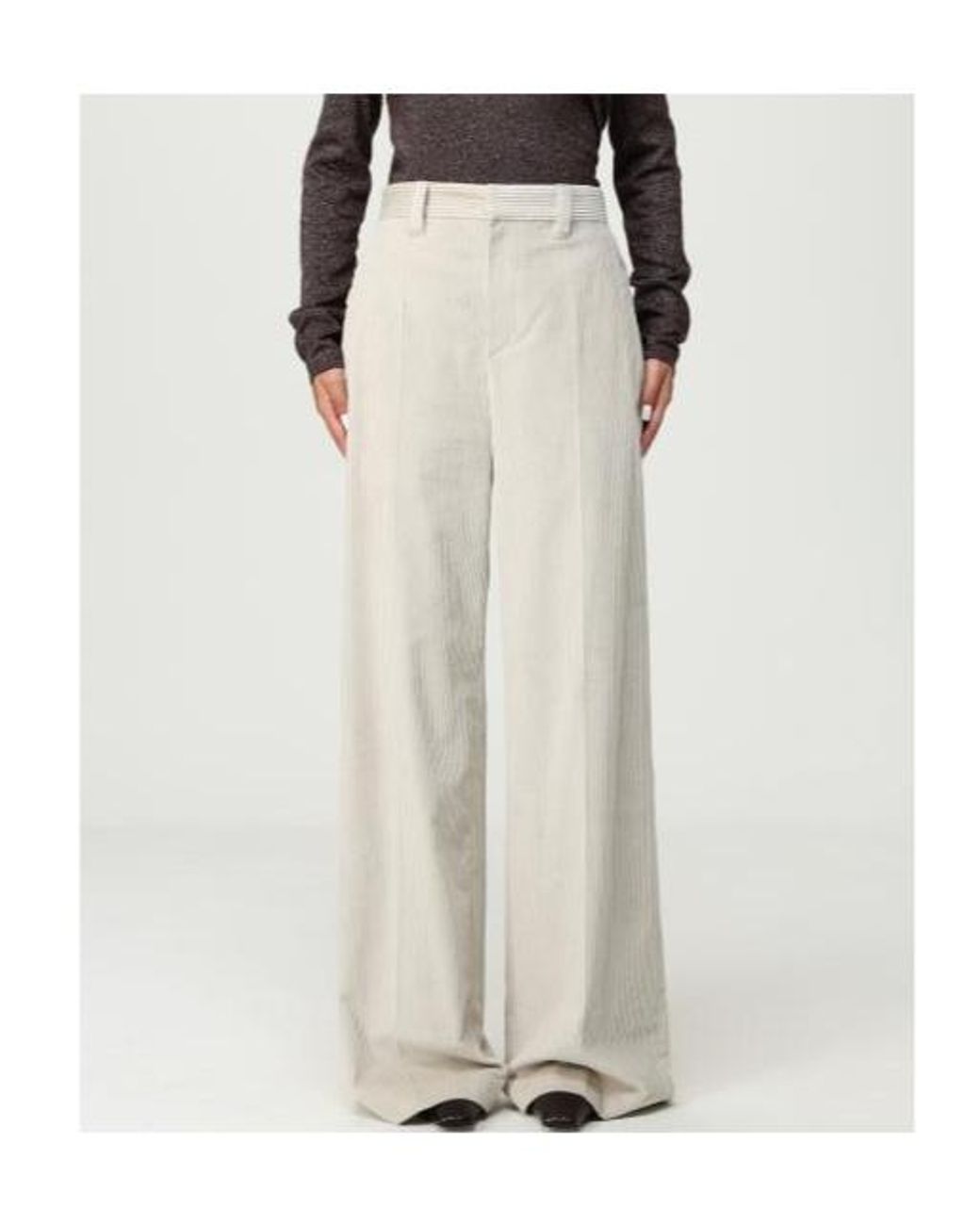 Brunello Cucinelli Natural Monili Detailed Straight Leg Trousers