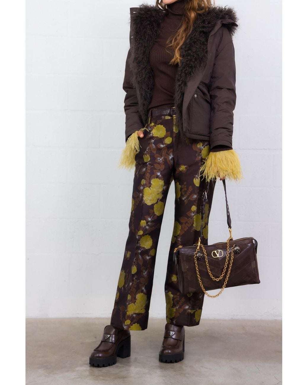 Yves Salomon Brown Down Jacket With Faux-Fur Trim And A Hood