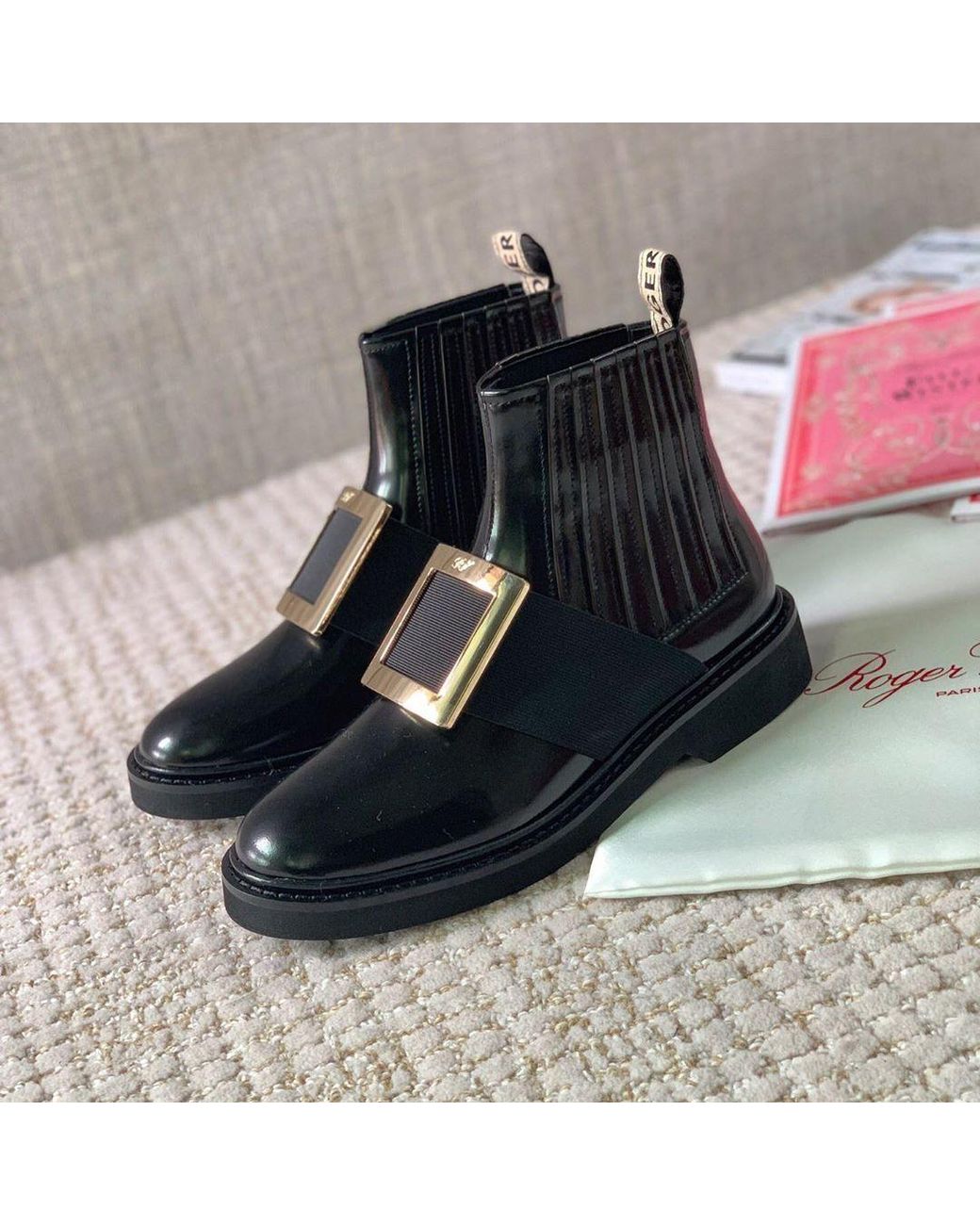 Roger Vivier Black Viv' Rangers Buckle Chelsea Boots