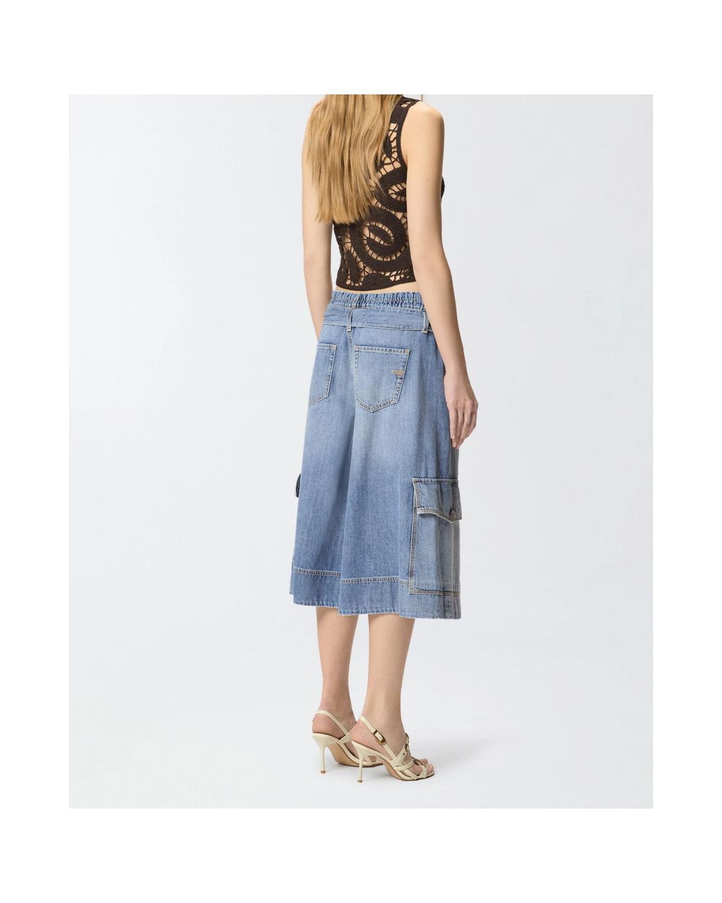 Pinko Blue Denim Utility Belted Bermuda Shorts