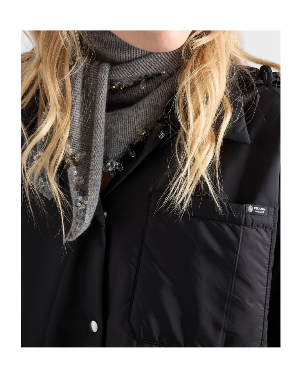 Prada Black Button-Up Hooded Jacket