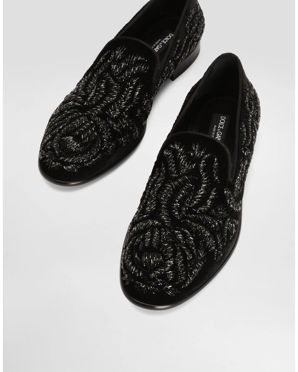 Dolce & Gabbana Black Embellished Velvet Loafers for men