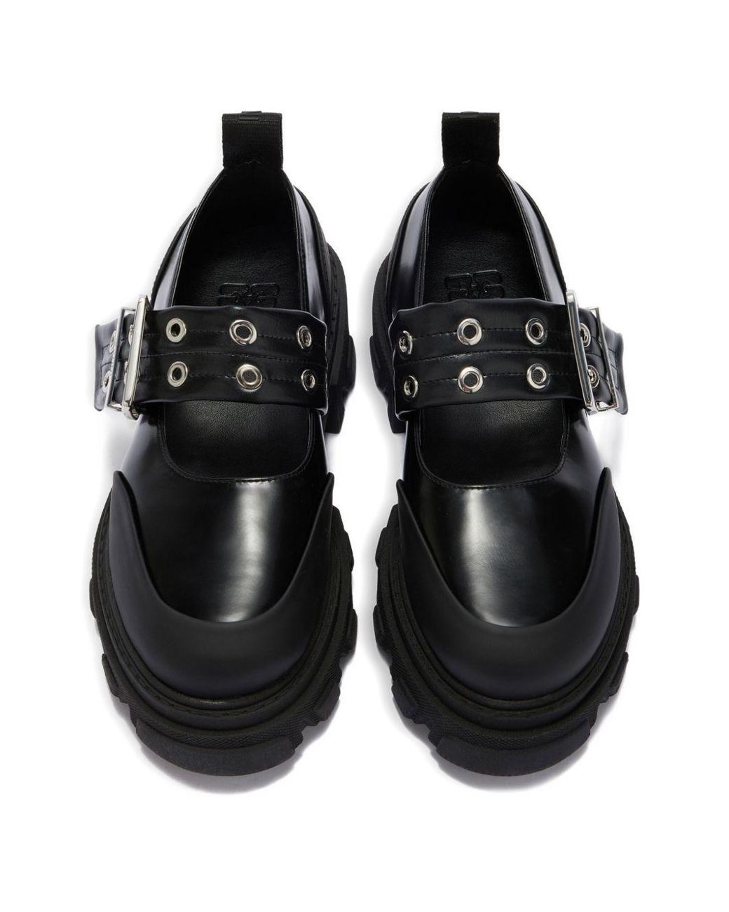 Ganni Black Buckled Eyelet-Detail Pumps