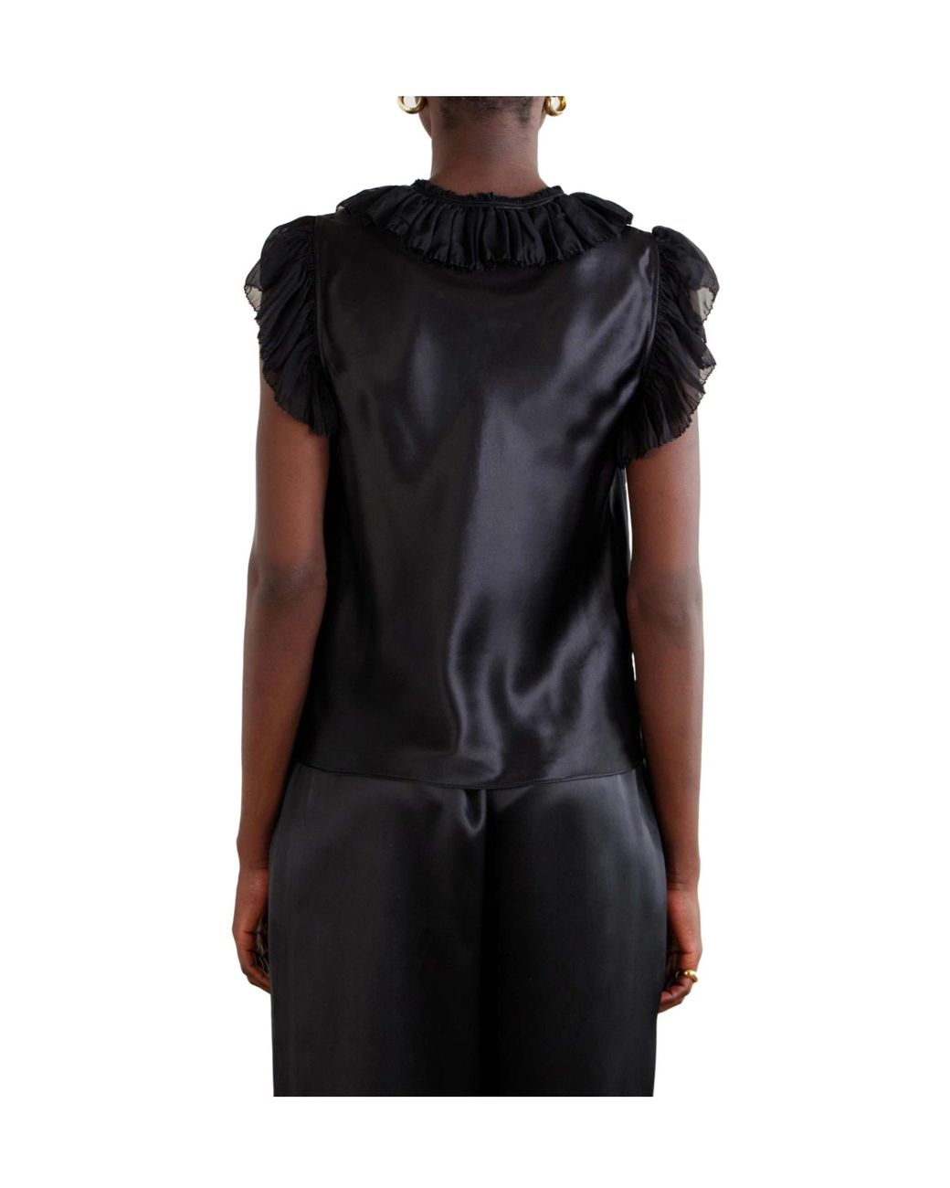 Ulla Johnson Black Ilyana Ruffled Silk Blouse