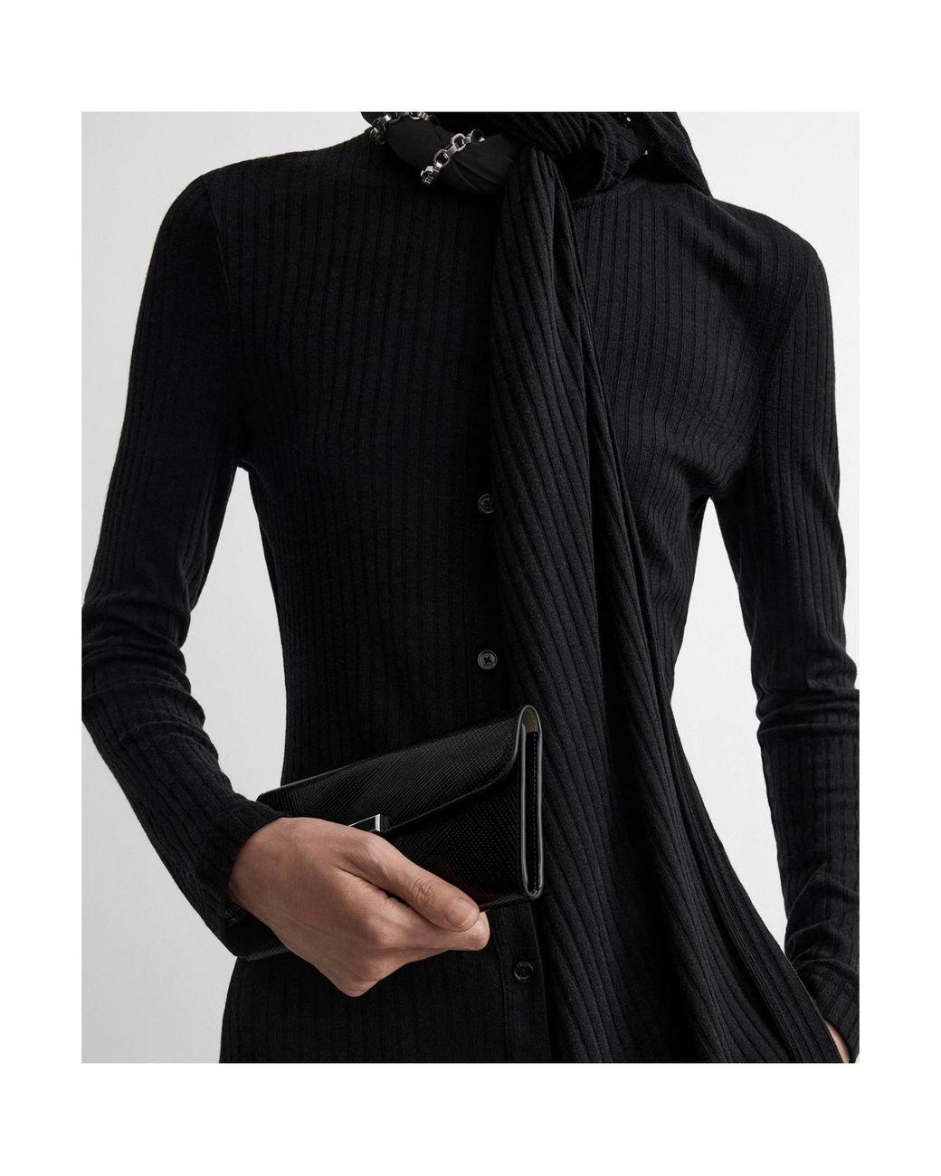 Totême Black Ribbed-Knit Scarf Blouse For