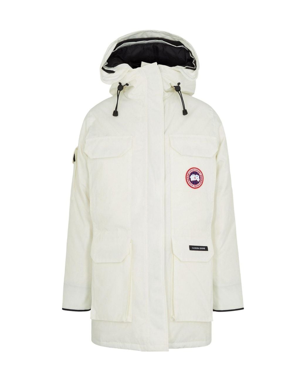 Canada Goose White Minimalist Long Hooded Down Jacket