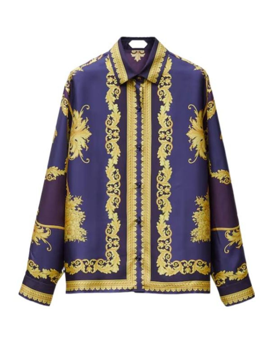 Versace Blue Printed Silk Twill Shirt