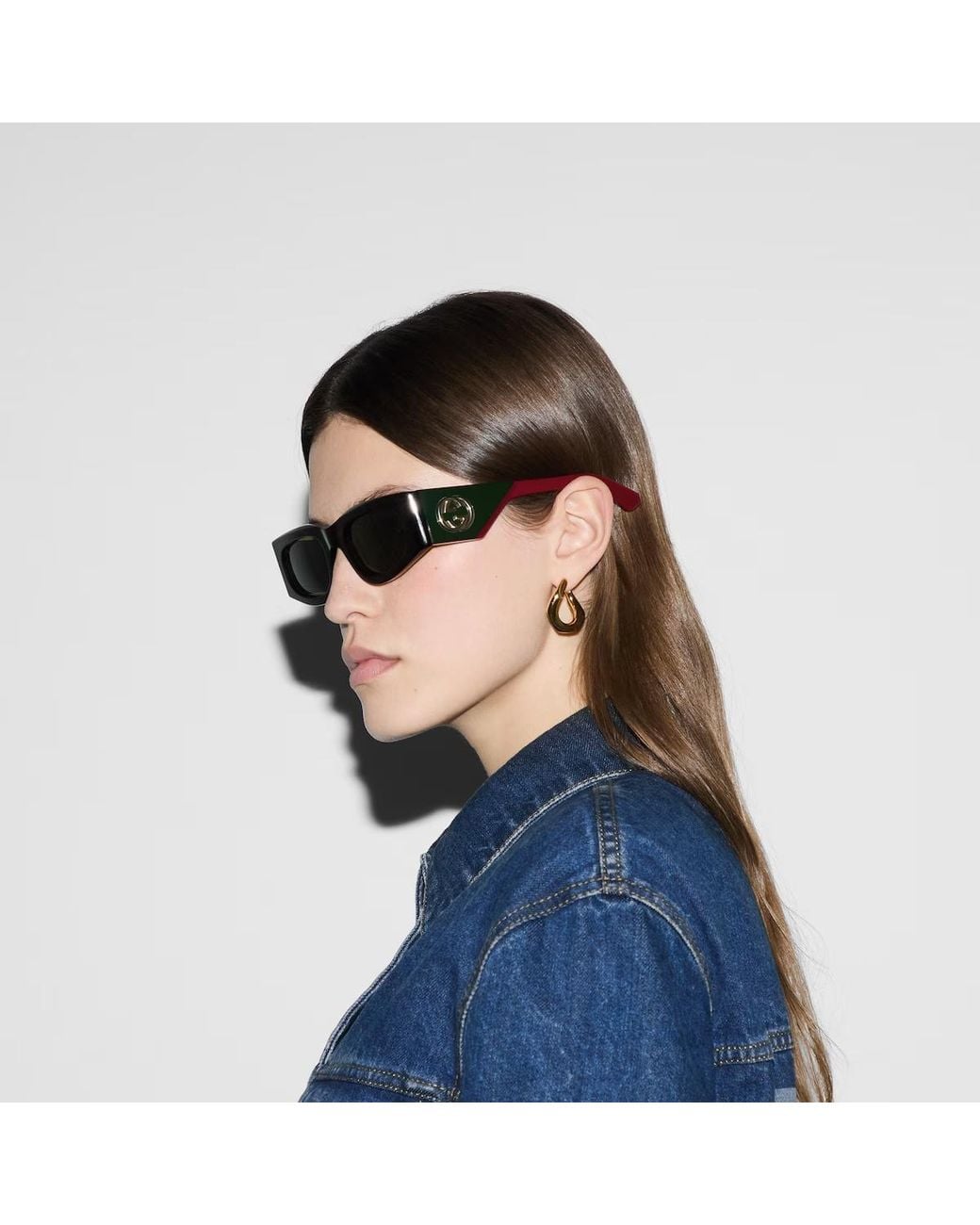 Gucci Green Eyewear Rectangle Frame Sunglasses