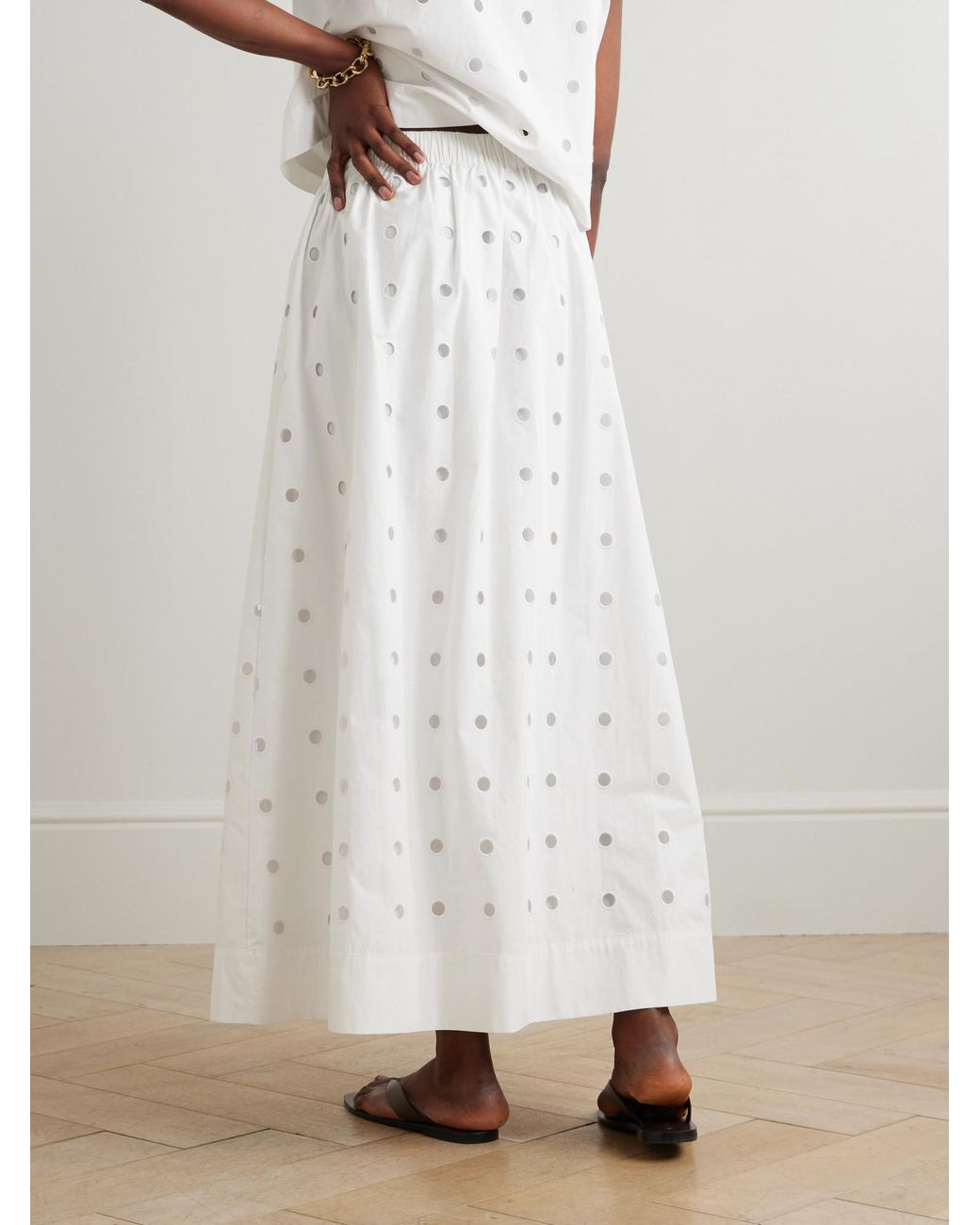 Posse White Peggy Broderie Anglaise Cotton-Poplin Midi Skirt