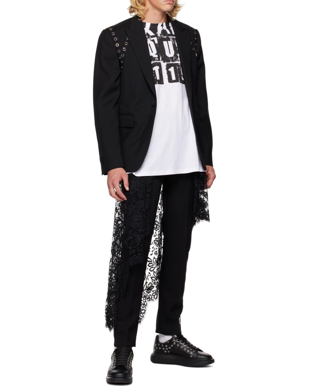 McQueen Black Logo Printed Crewneck T-Shirt for men