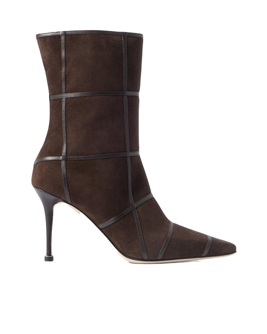 Manolo Blahnik Brown Leather-Trimmed Suede Ankle Boots