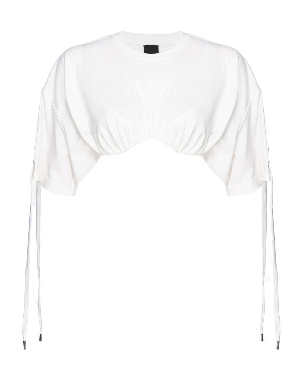 Pinko White Lace-Up Cropped T-Shirt