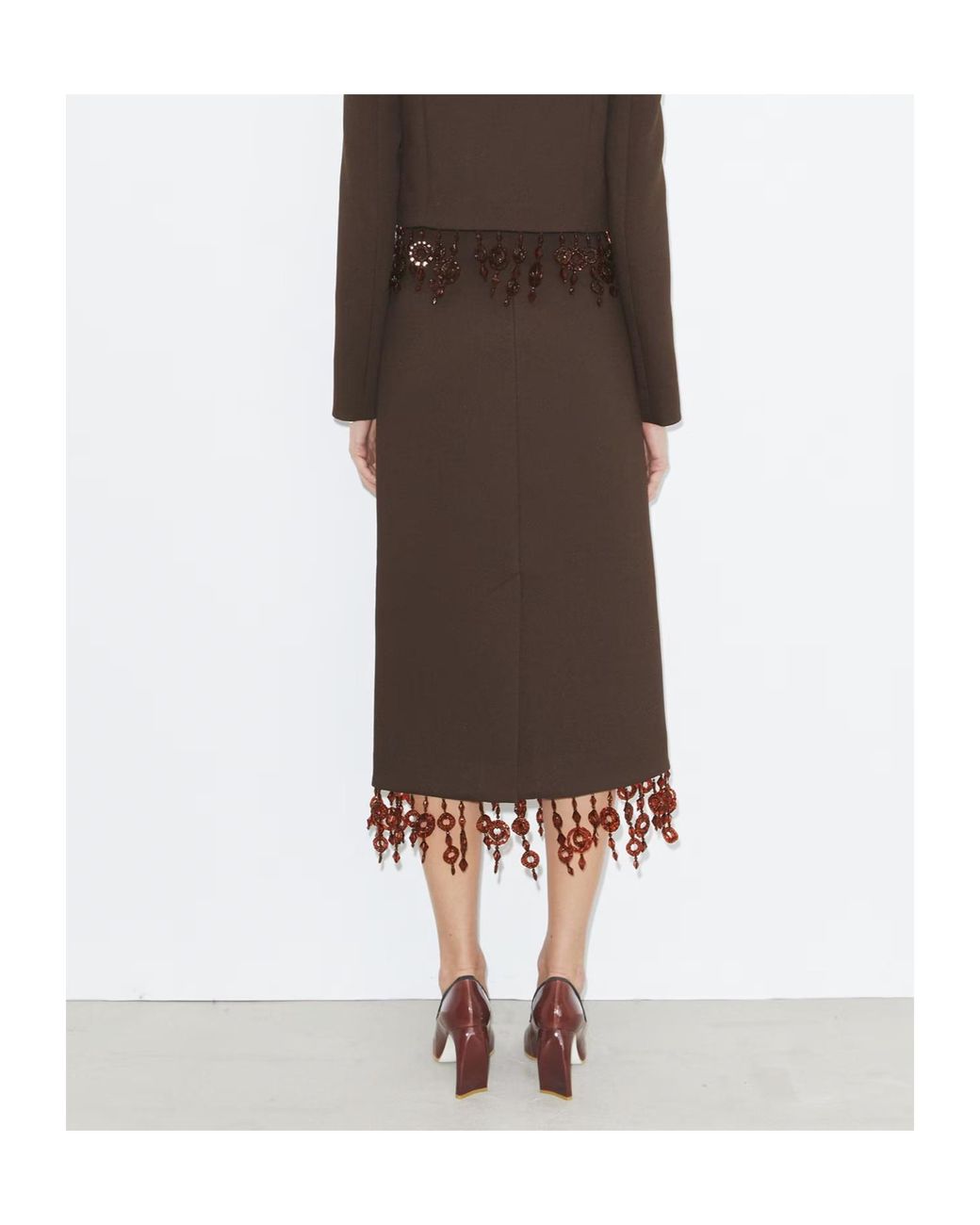 Tory Burch Brown Embellished Crepe Midi Skirt