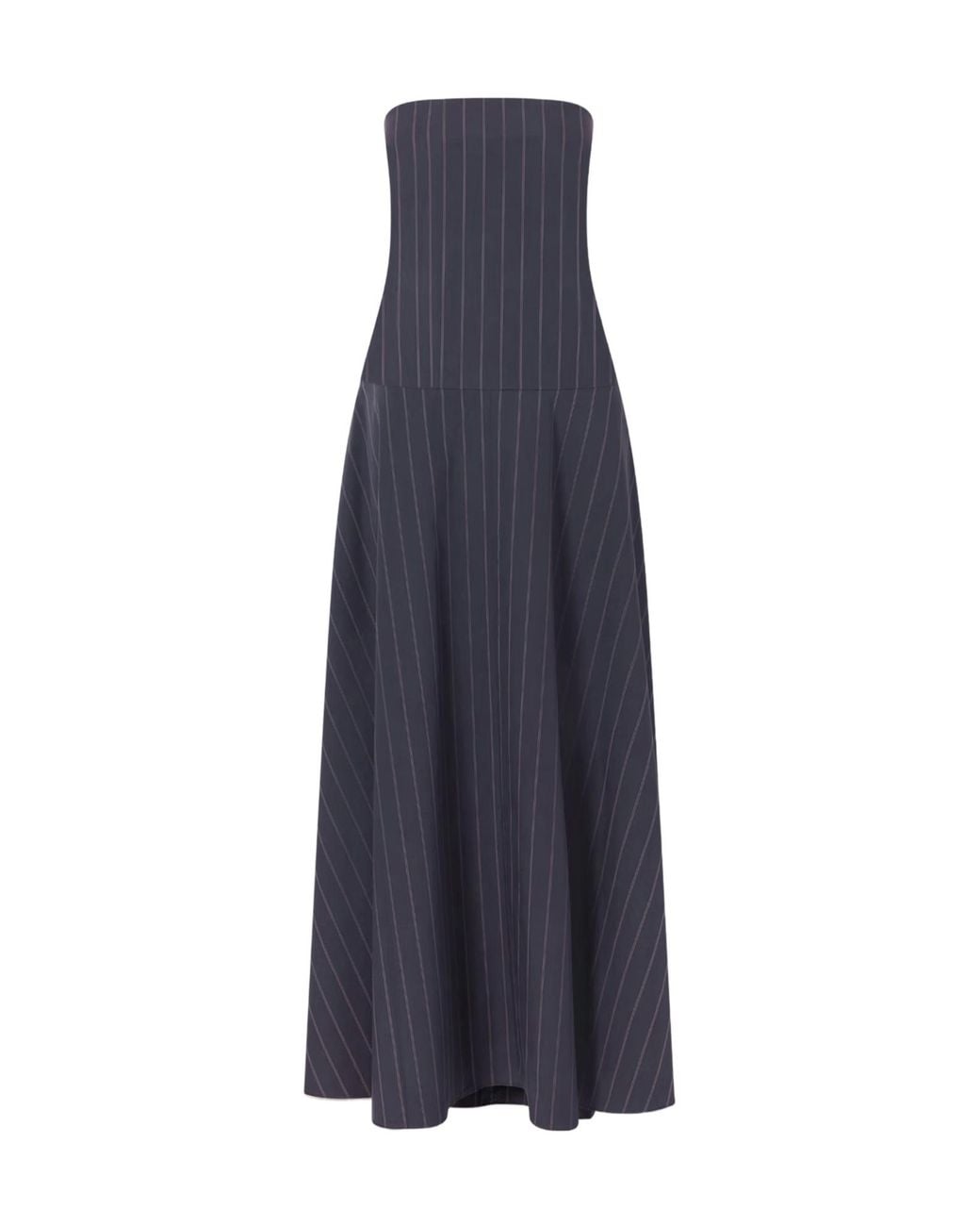 St. Agni Blue Strapless Open-Back Striped Cotton-Blend Maxi Dress