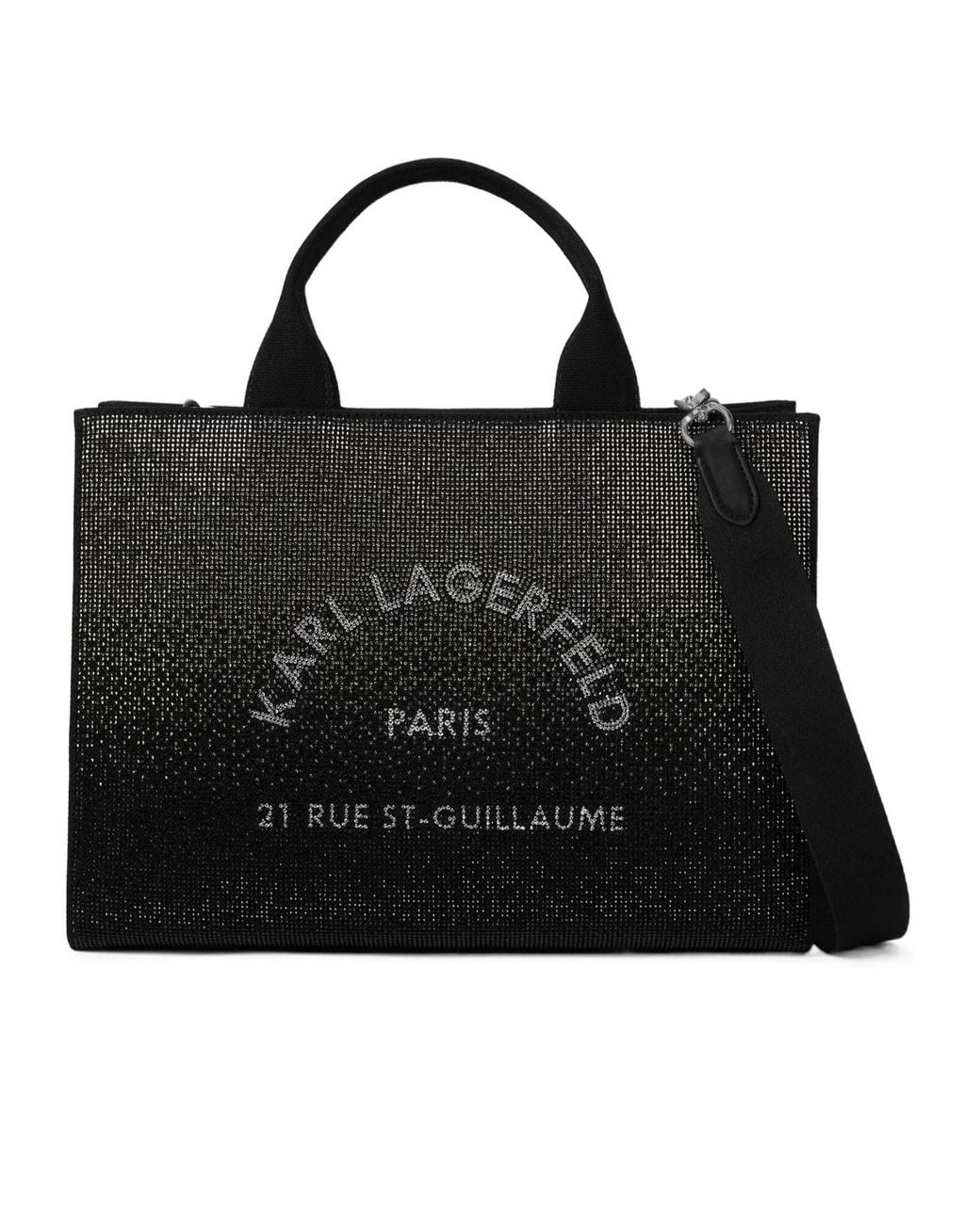 Karl Lagerfeld Black Medium Rue St-Guillaume Square Rhinestone Tote Bag