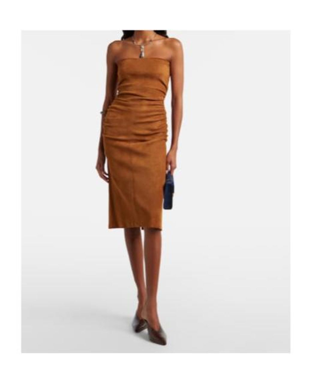 Stouls Brown Salma Ruched Suede Midi Dress