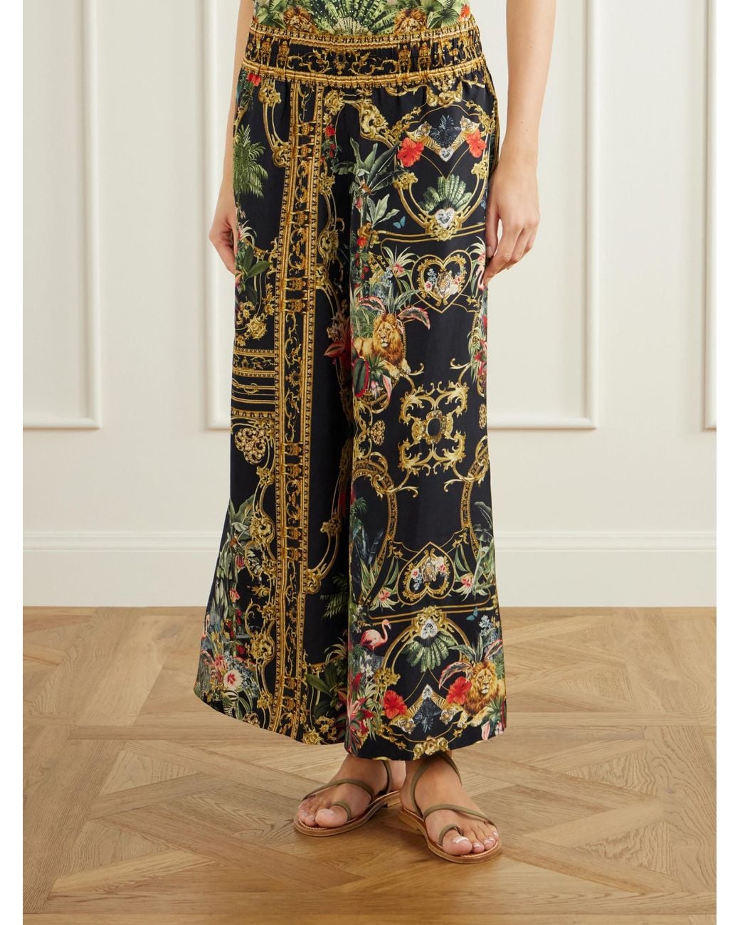 Camilla Green Cropped Printed Wide-Leg Pants