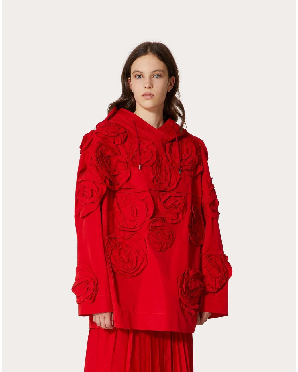 Valentino Red Embroidery Rose Hooded Hoodie