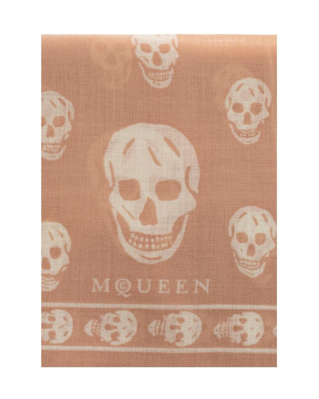 McQueen Red Skull Printed Fringed Edge Scarf