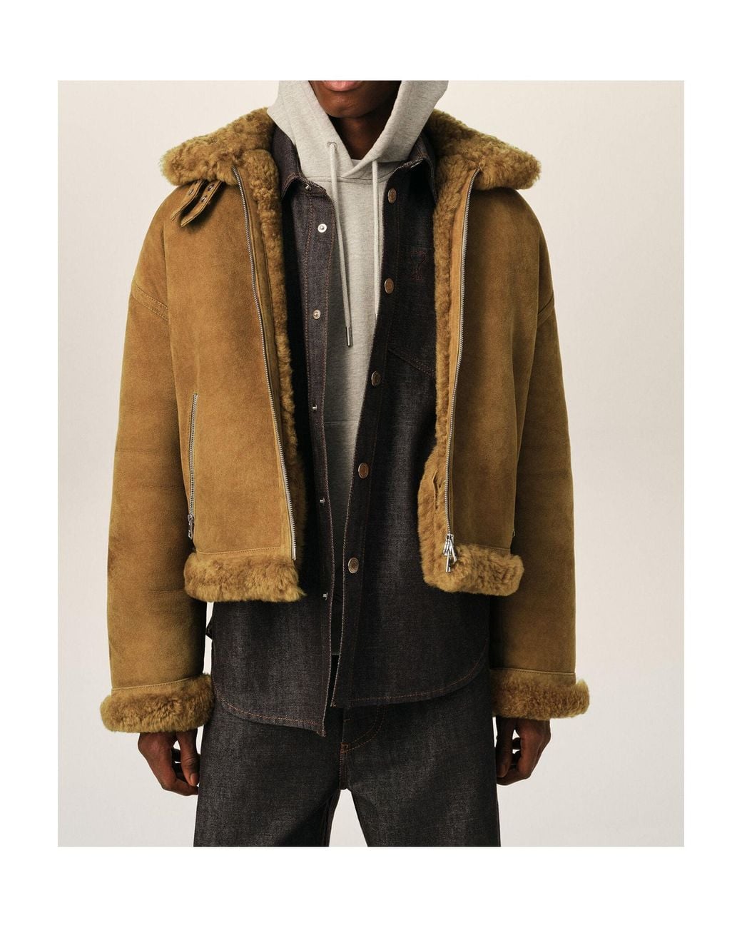 AMI Brown Sheep Shearling Aviator Jacket for men