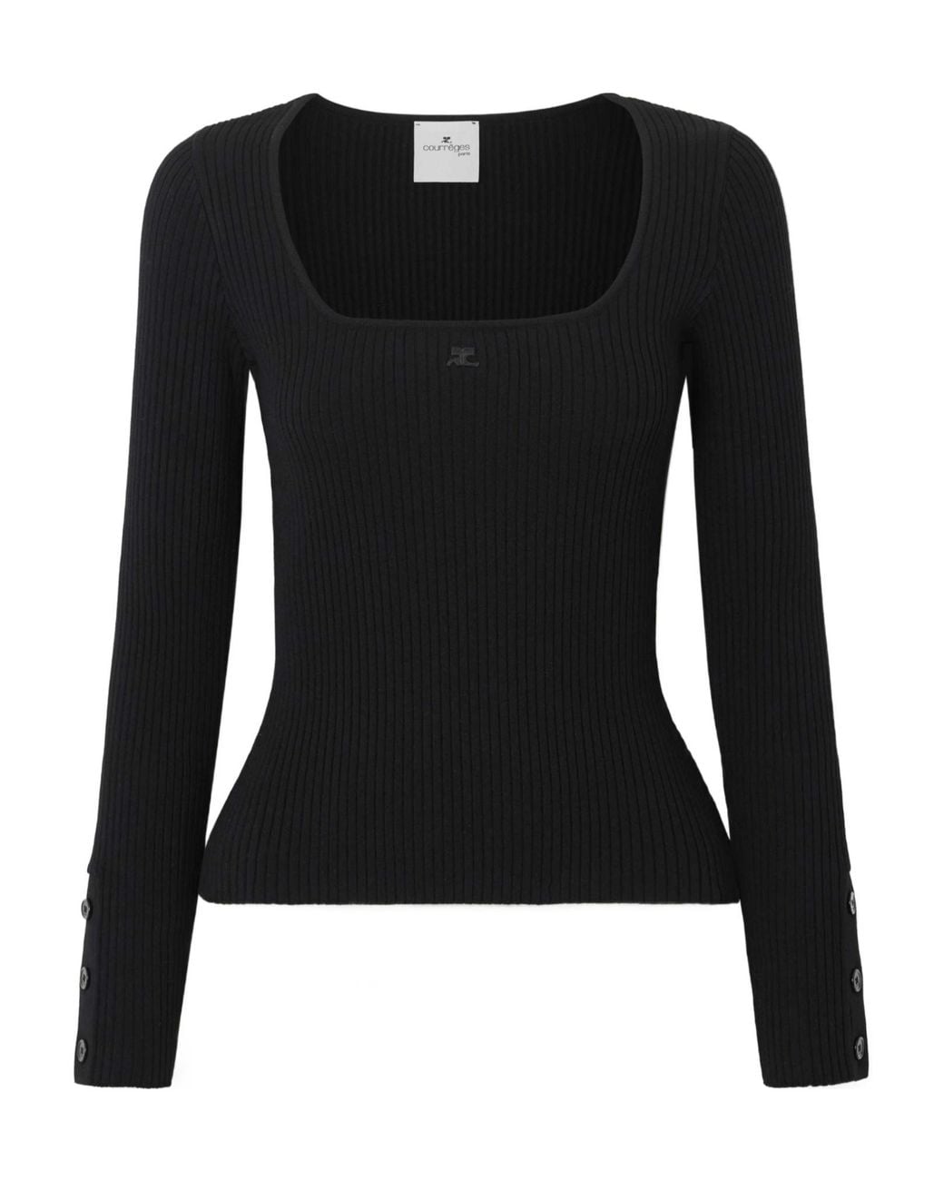 Courreges Black Embroidered Ribbed-Knit Top