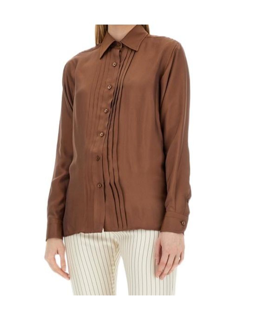 Tom Ford Brown Pleated Long-Sleeved Shirt