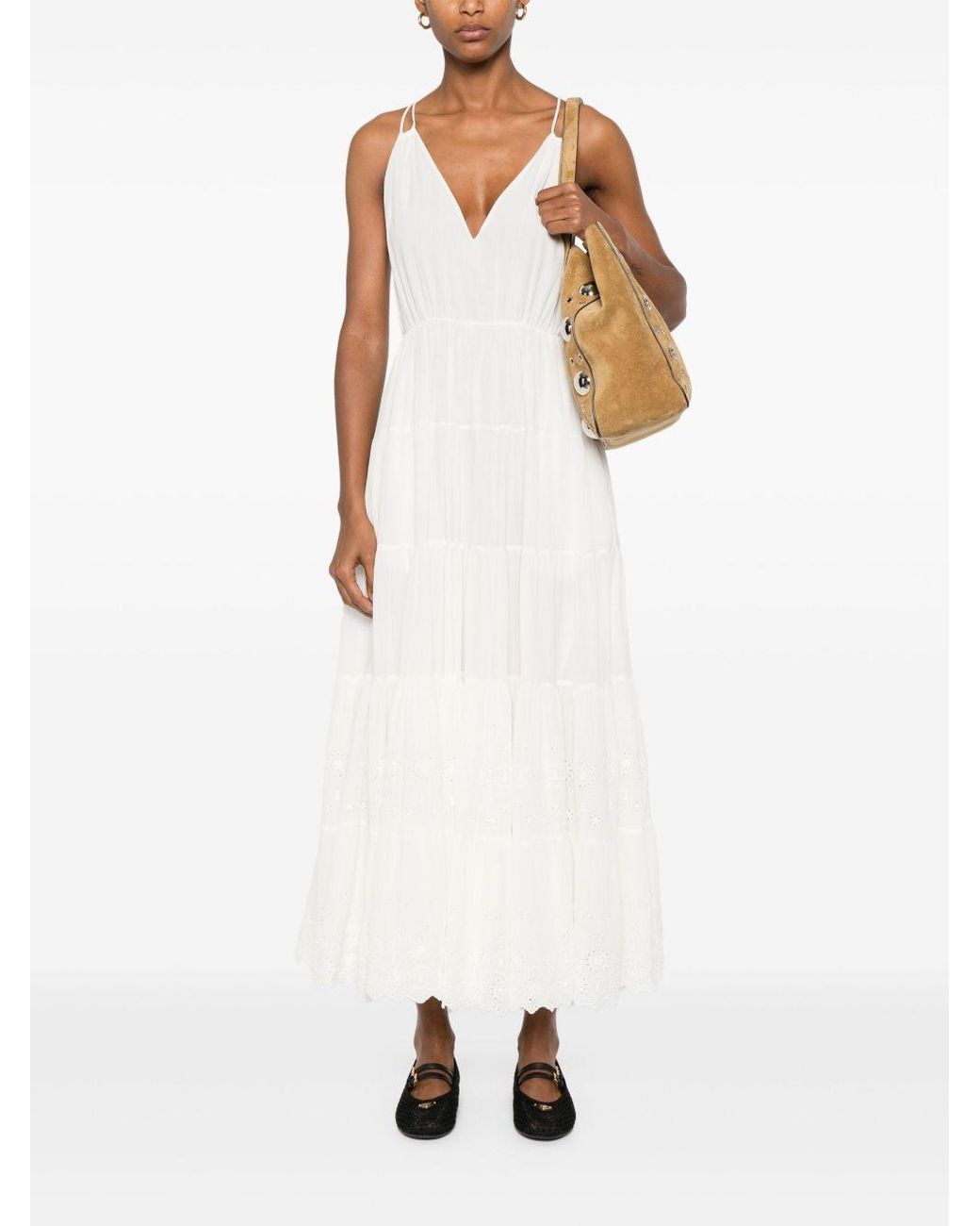 Céline White Embroidered Long Dress