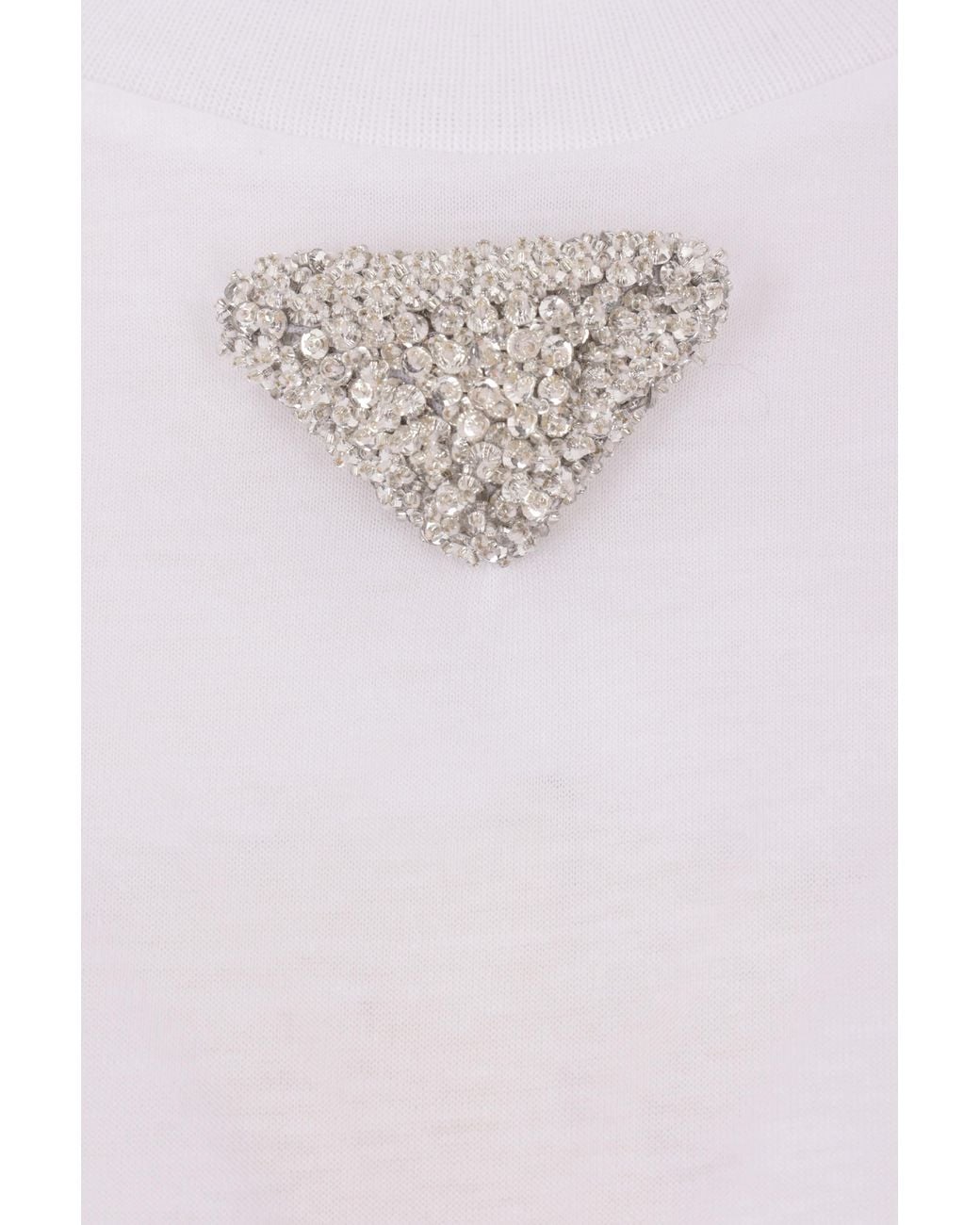 Prada White Triangle-Logo Embellished Crewneck T-Shirt