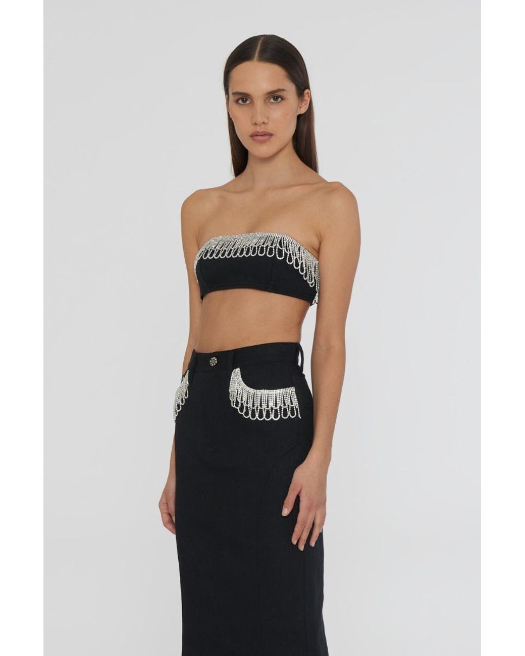 ROTATE BIRGER CHRISTENSEN Black Embellished Off-Shoulder Bandeau Top