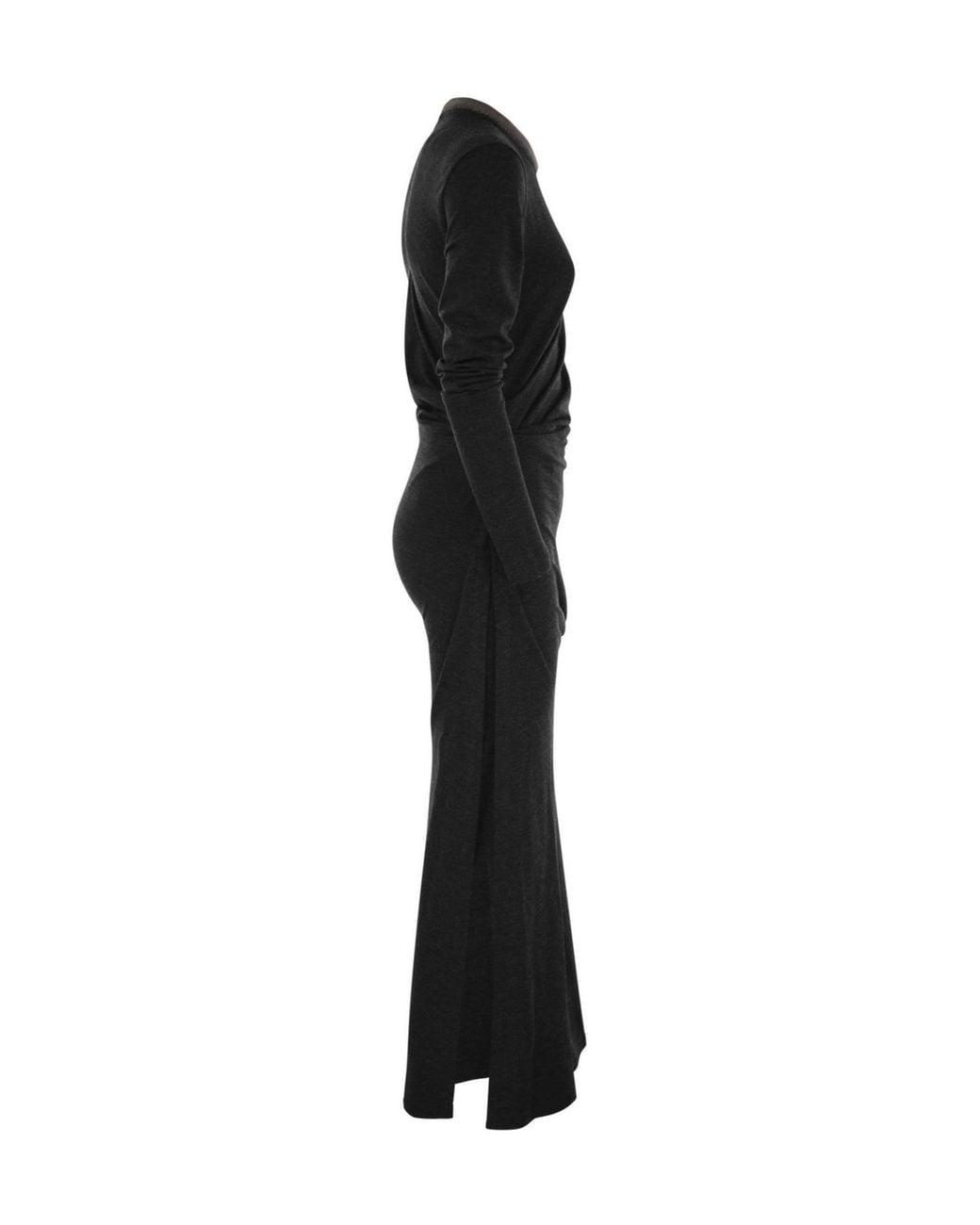 Brunello Cucinelli Black Crewneck Draped Dress