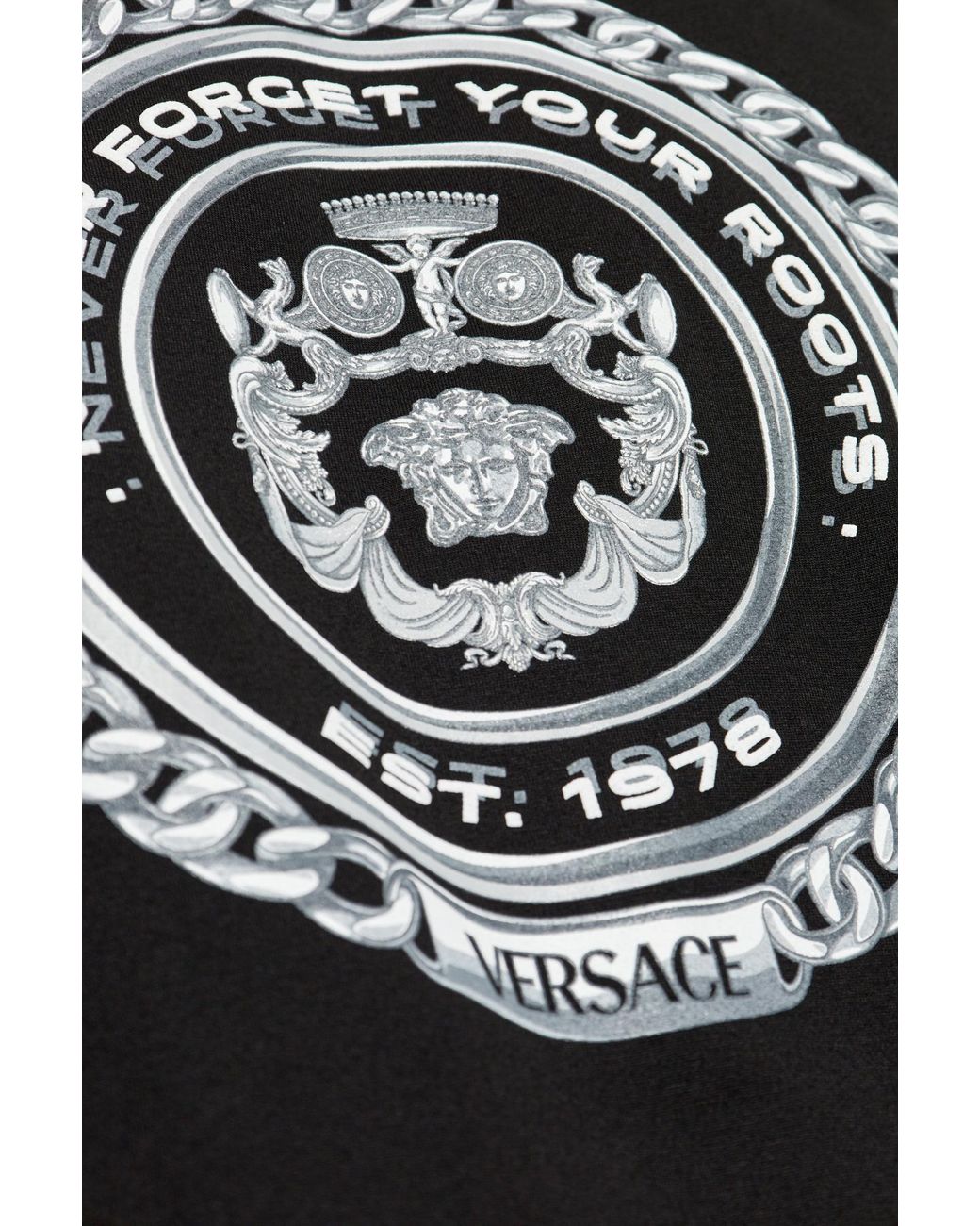Versace Black Never Forget-Printed Crewneck T-Shirt for men