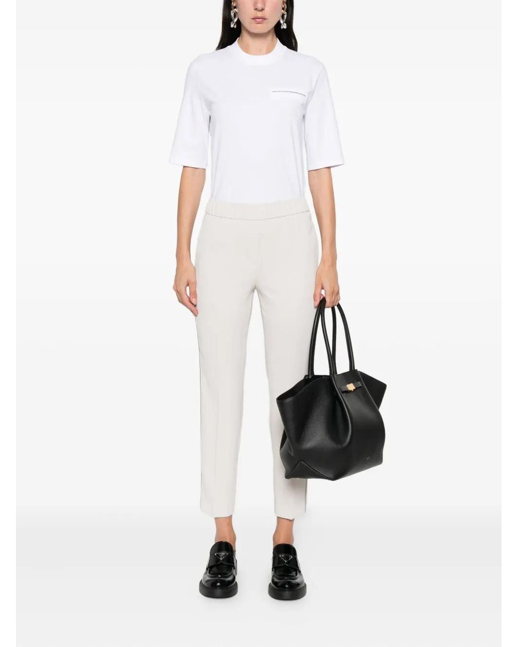 Peserico White Elastic-Waistband Side-Stripe Trousers