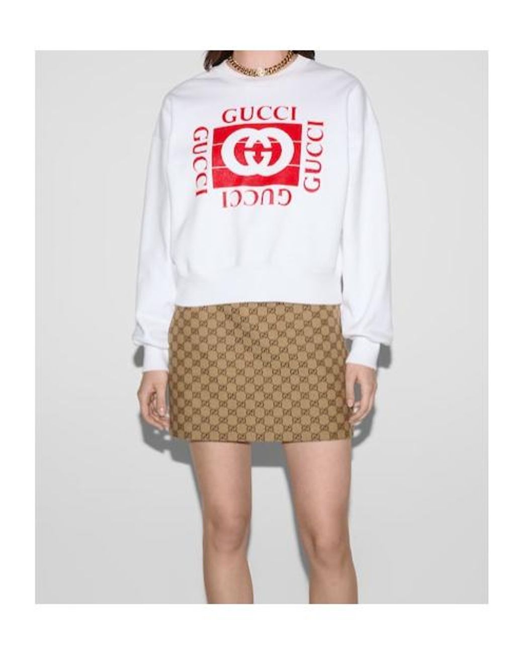 Gucci White Logo Printed Crewneck Sweatshirt