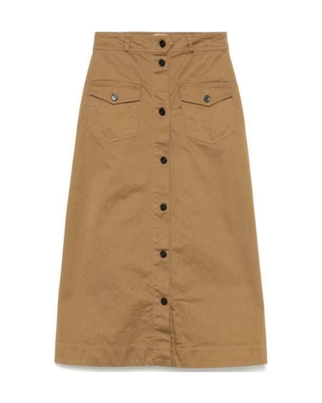 Saint Laurent Natural Twill Midi Skirt