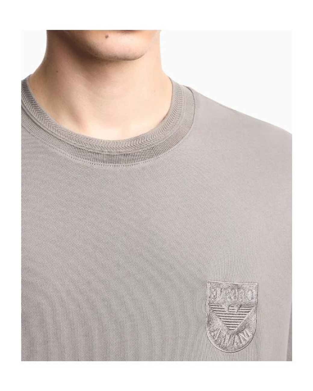 Emporio Armani Gray Heavy Jersey T-Shirt With Shield Embroidery for men