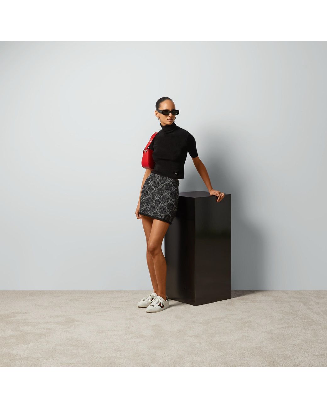 Gucci Black Gg Tweed Skirt